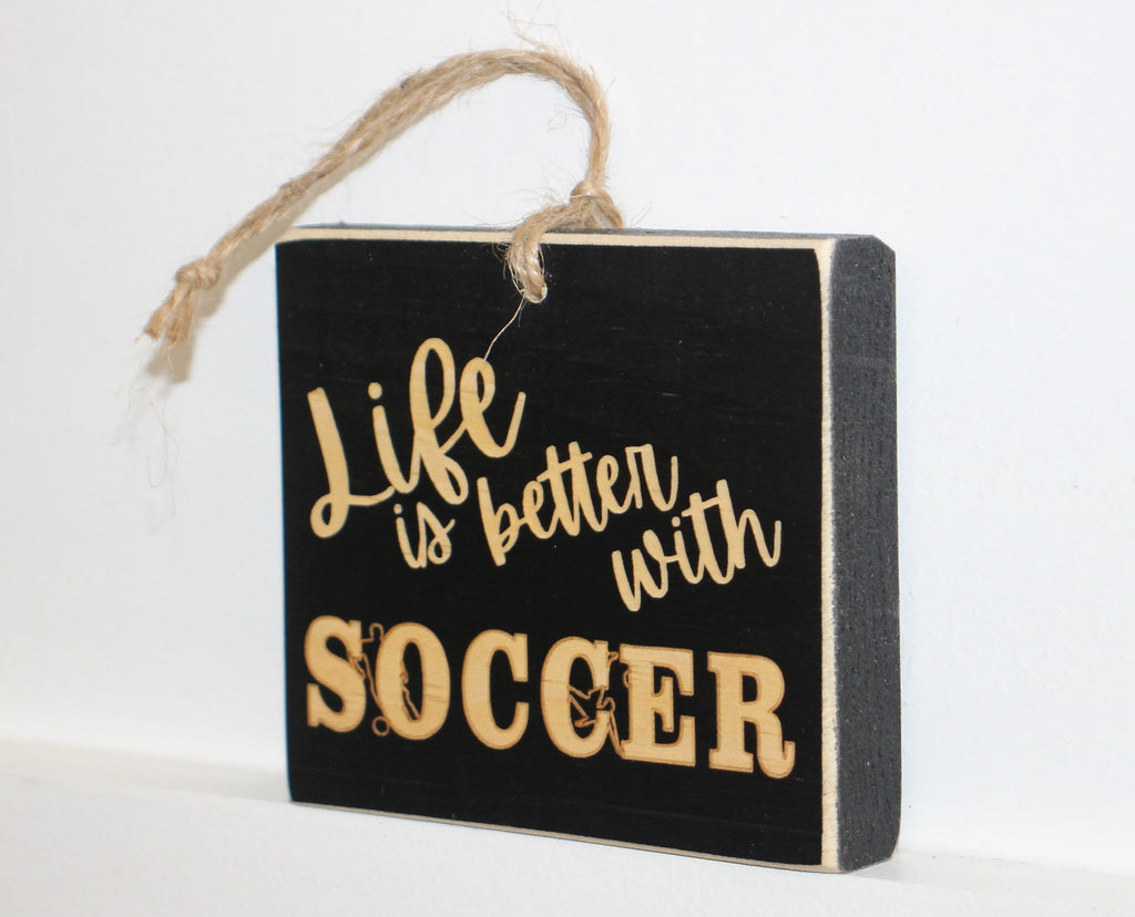 Soccer Ornament: Wood Soccer Sign, Christmas Decor