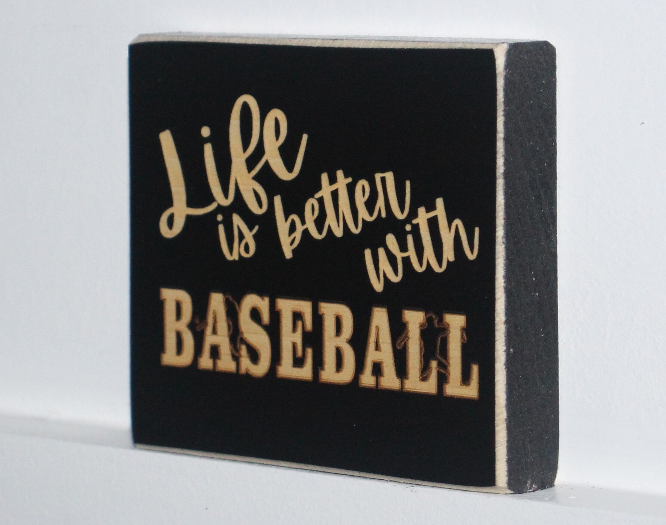 Baseball Ornament: Black Wood Sign or Bank, Baseball Player Gift