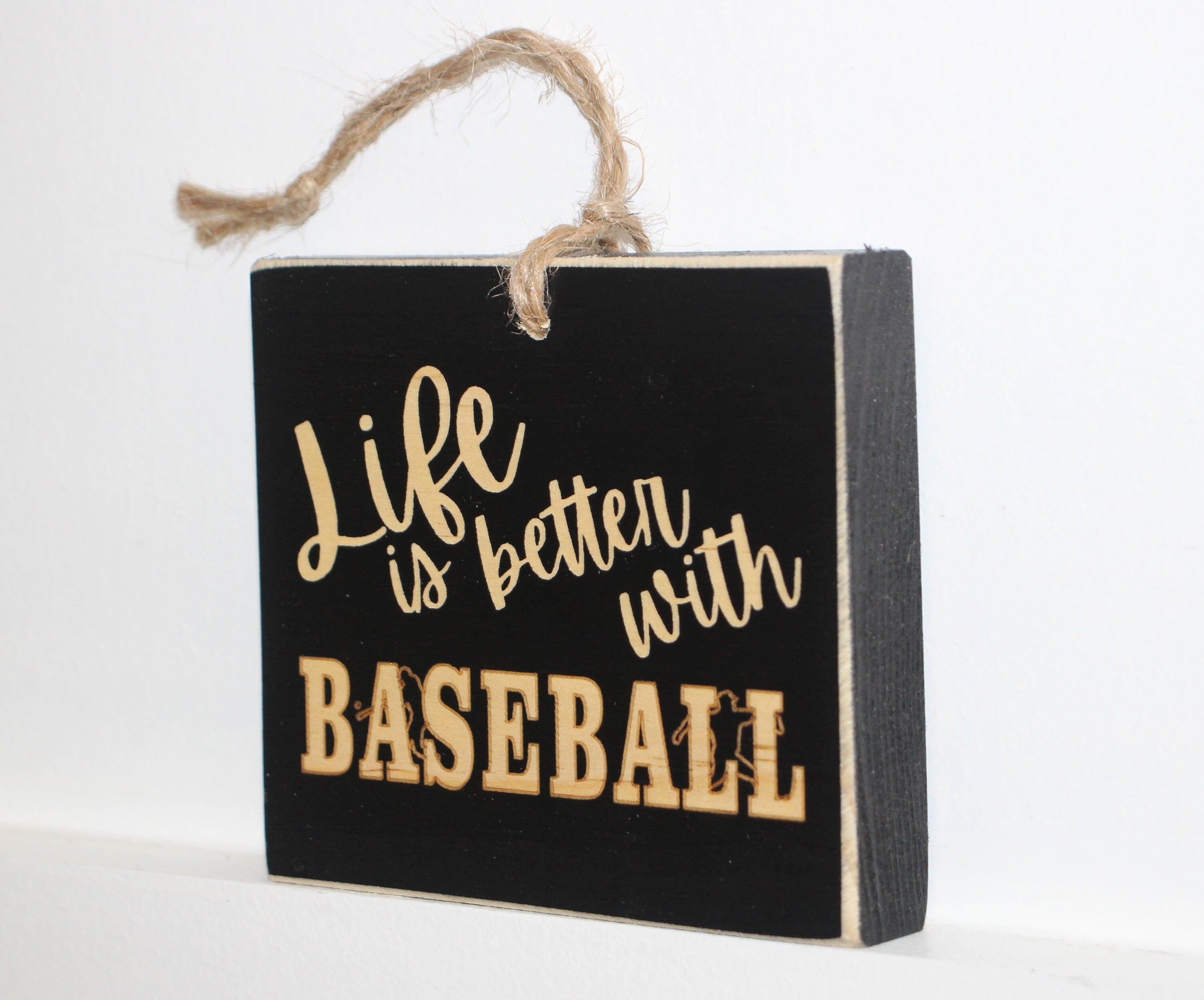 Baseball Ornament: Black Wood Sign or Bank, Baseball Player Gift