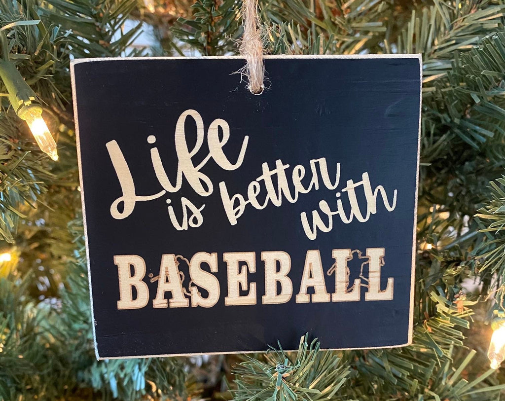 Baseball Ornament: Black Wood Sign or Bank, Baseball Player Gift