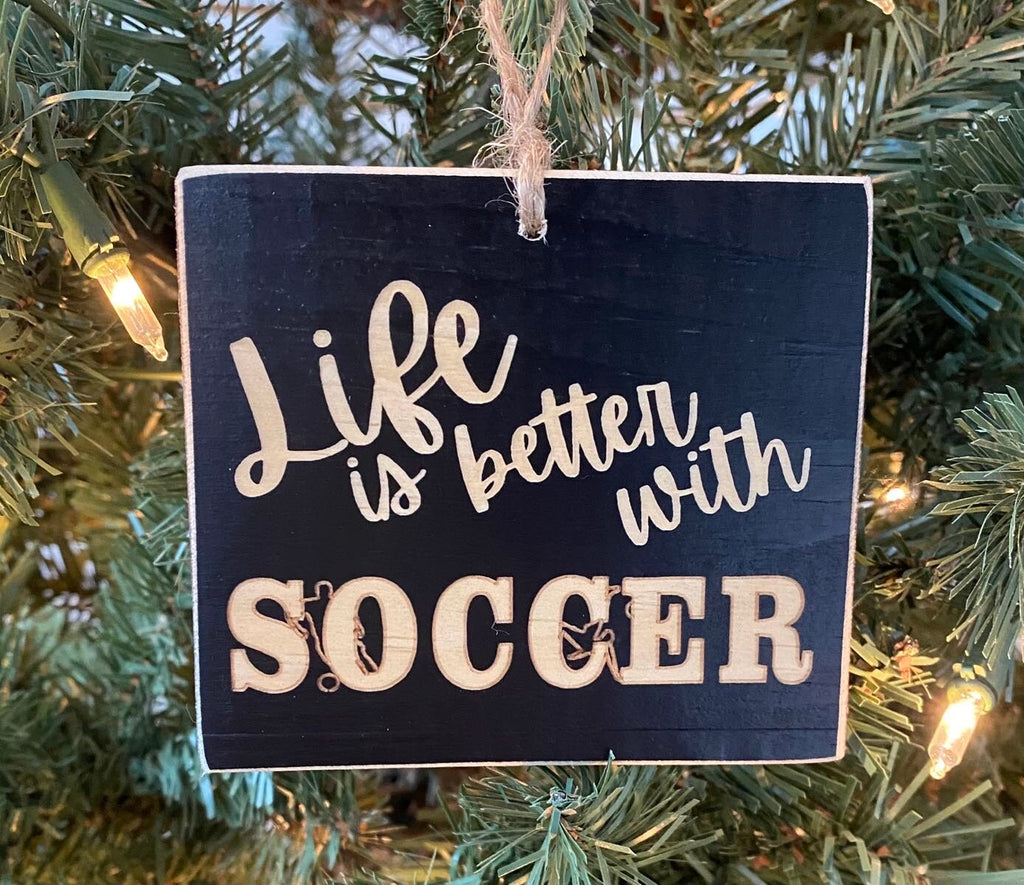 Soccer Ornament: Wood Soccer Sign, Christmas Decor