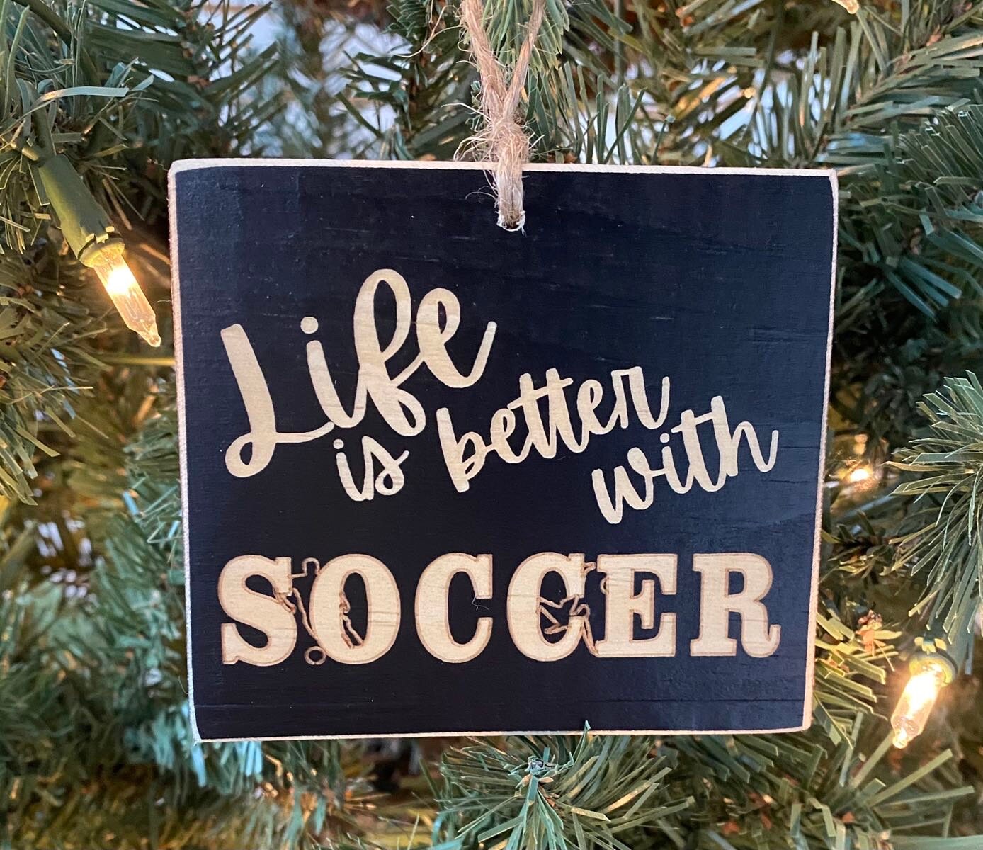 Soccer Ornament: Wood Soccer Sign, Christmas Decor