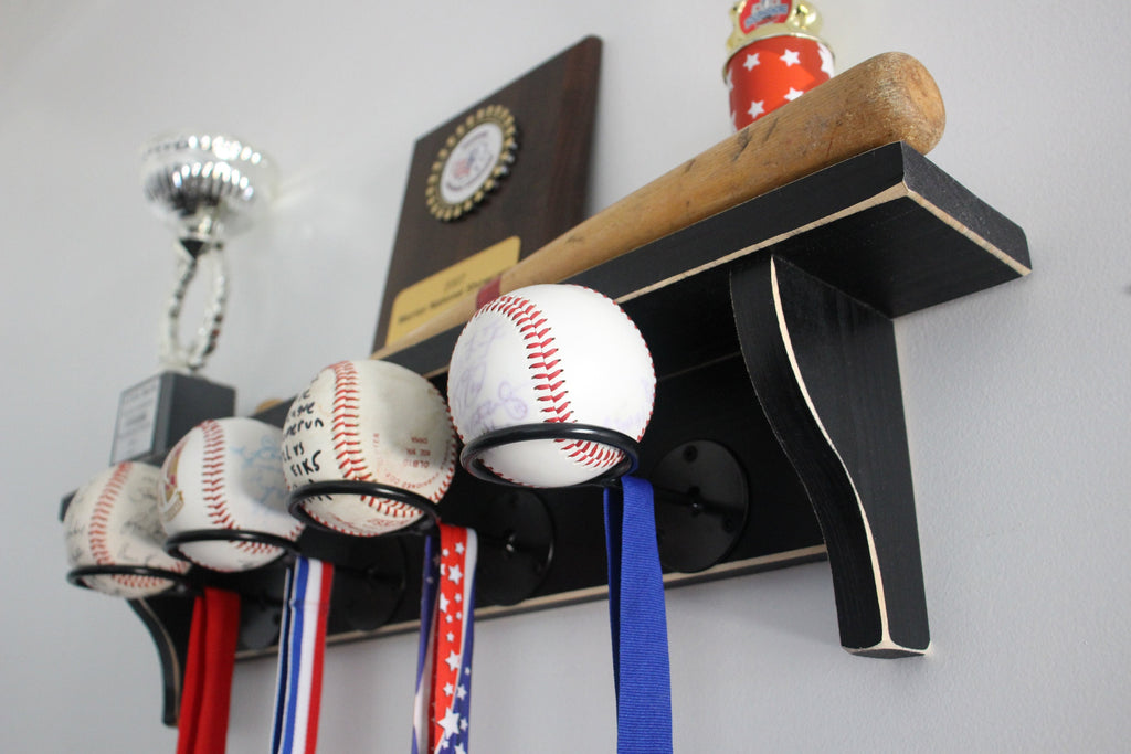 Distressed Wood Baseball Display Shelf: Coach Gift, Trophy Rack