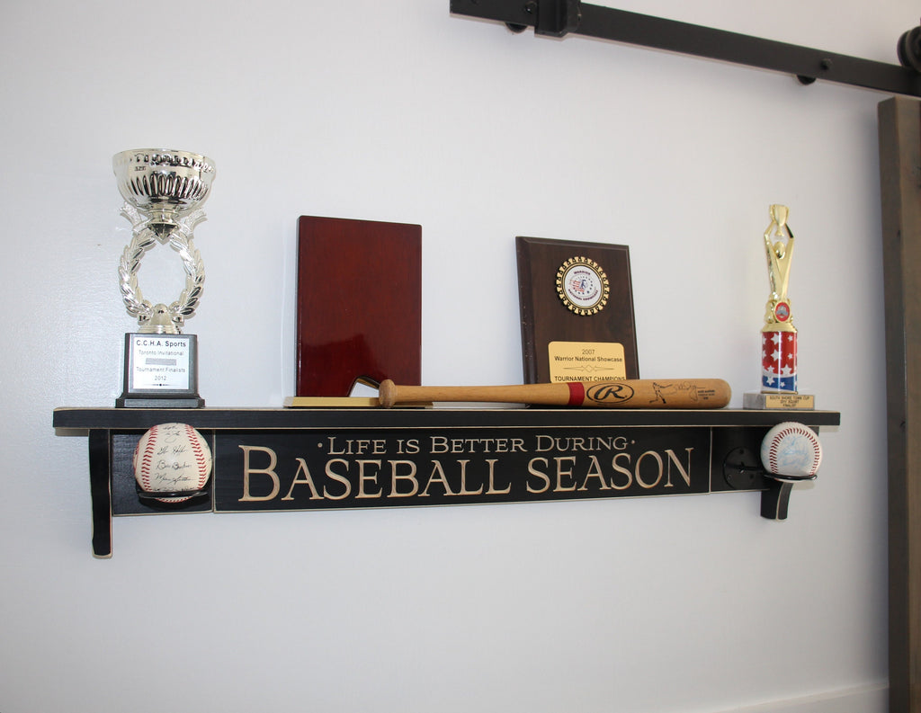 Distressed Wood Baseball Display Shelf: Coach Gift, Trophy Rack