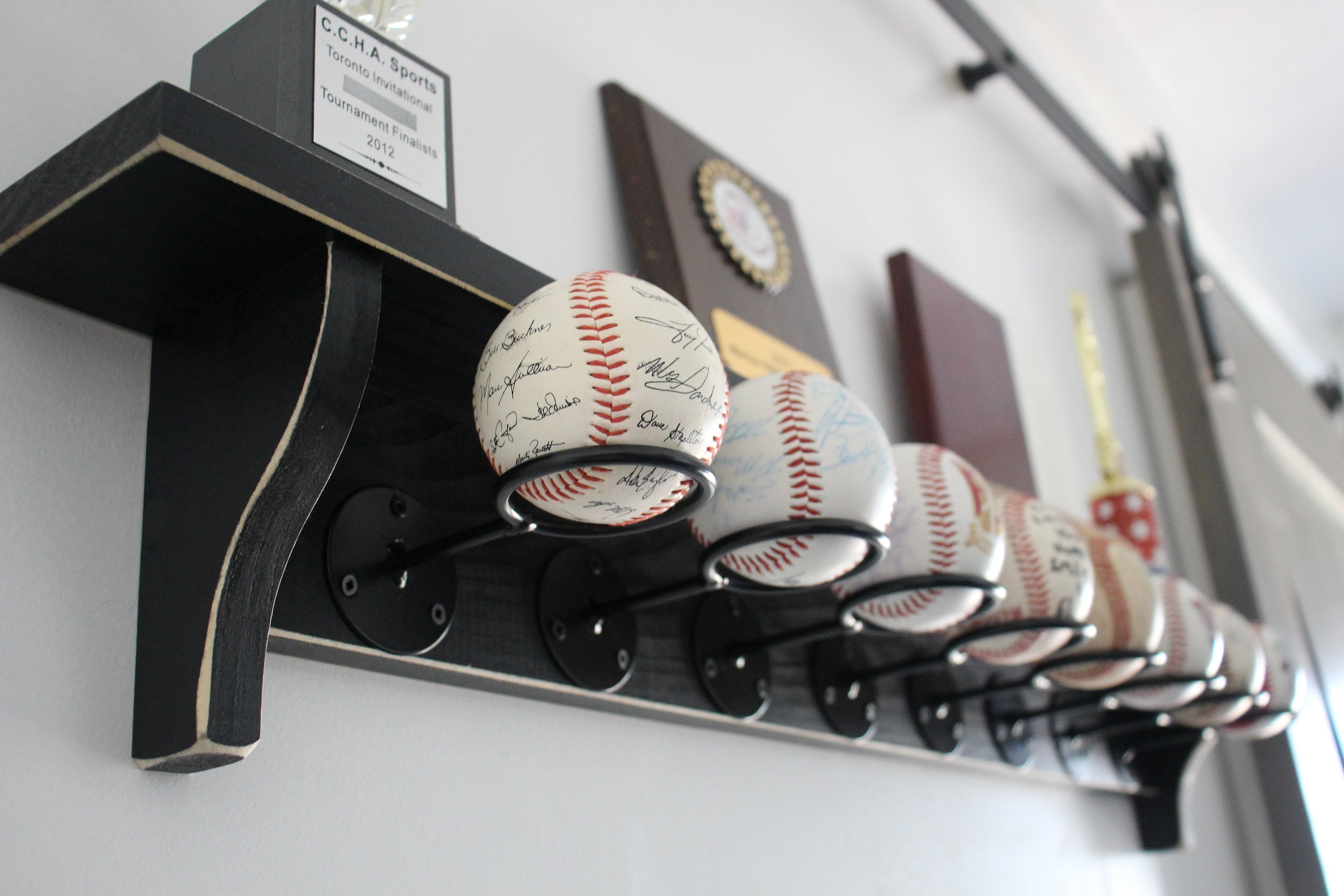 Distressed Wood Baseball Display Shelf: Coach Gift, Trophy Rack