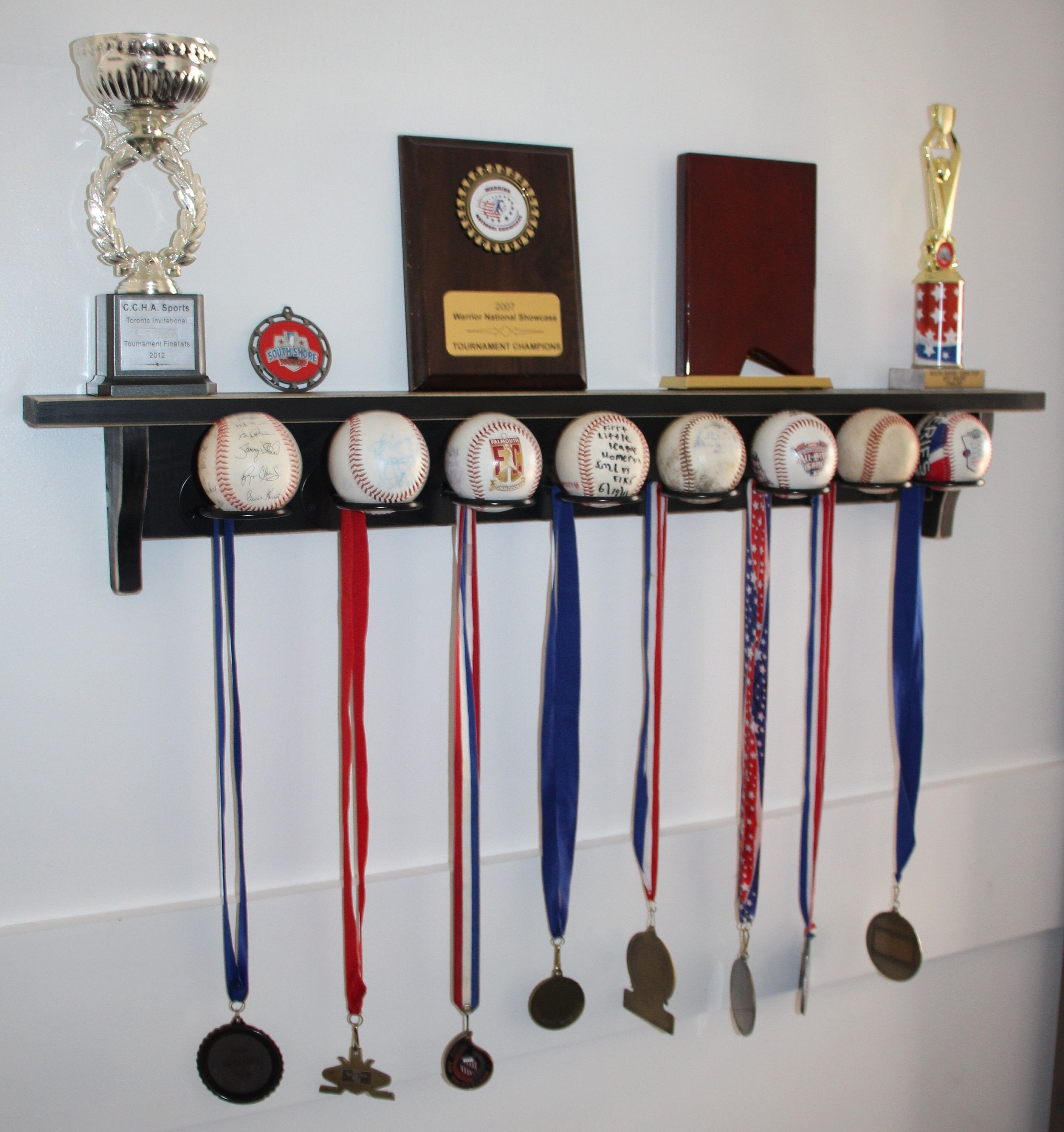 Distressed Wood Baseball Display Shelf: Coach Gift, Trophy Rack