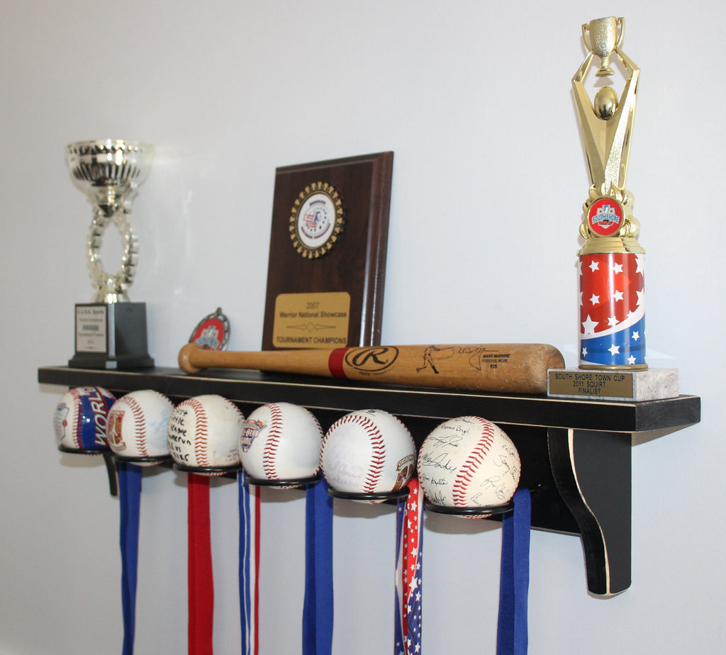 Distressed Wood Baseball Display Shelf: Coach Gift, Trophy Rack