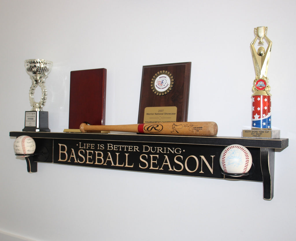Distressed Wood Baseball Display Shelf: Coach Gift, Trophy Rack