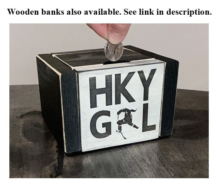 Hockey Girl Puck Bank: Coin Piggy Bank, Tournament Gift