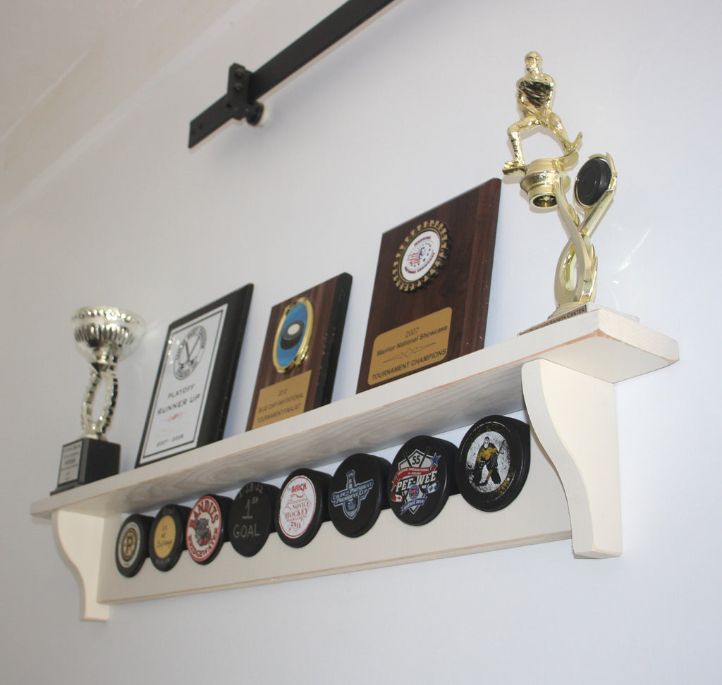 Hockey Puck Display Shelf: Trophy, Medal, Stick Holder