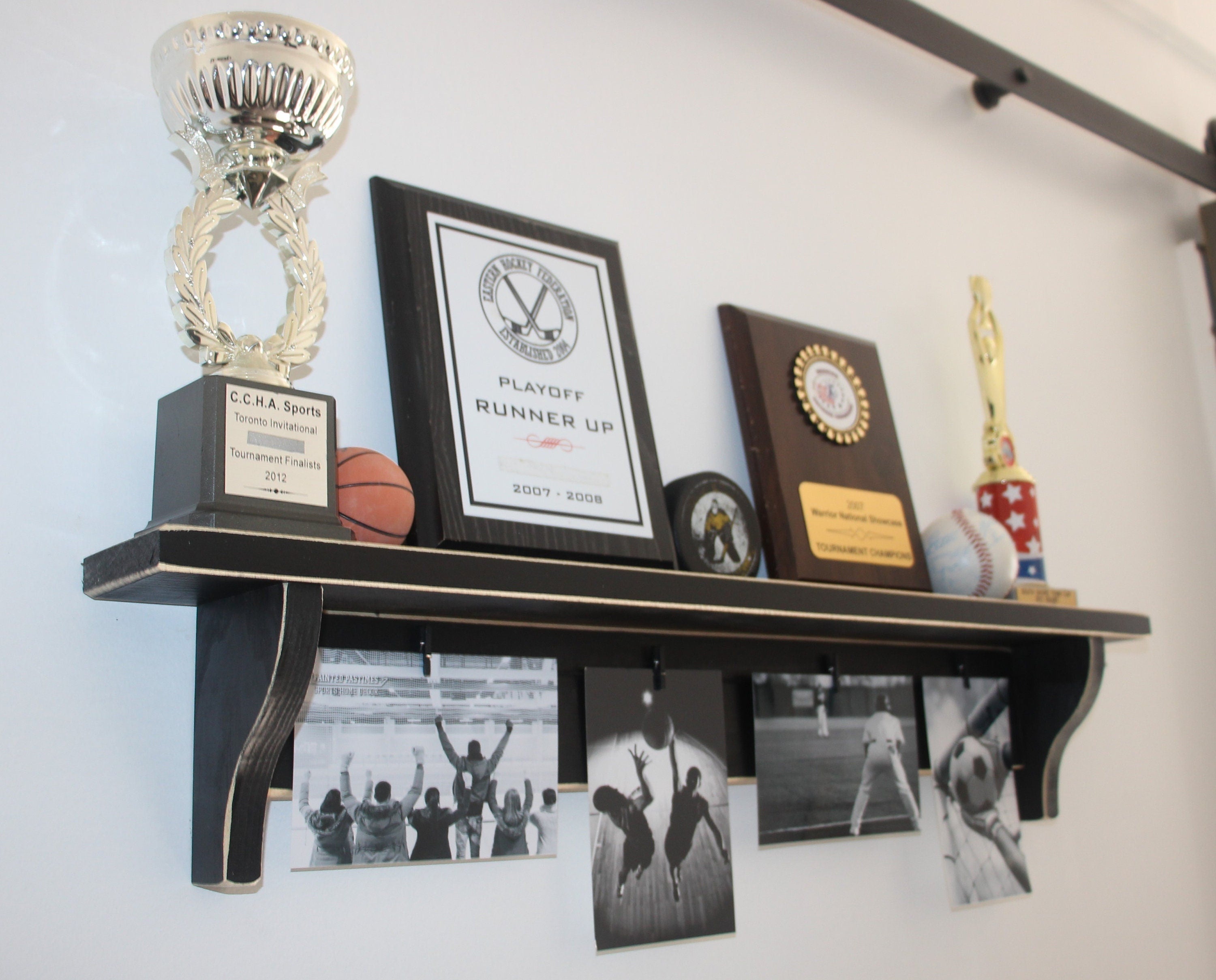 Distressed Wood Sports Trophy Shelf: Black or Off-White