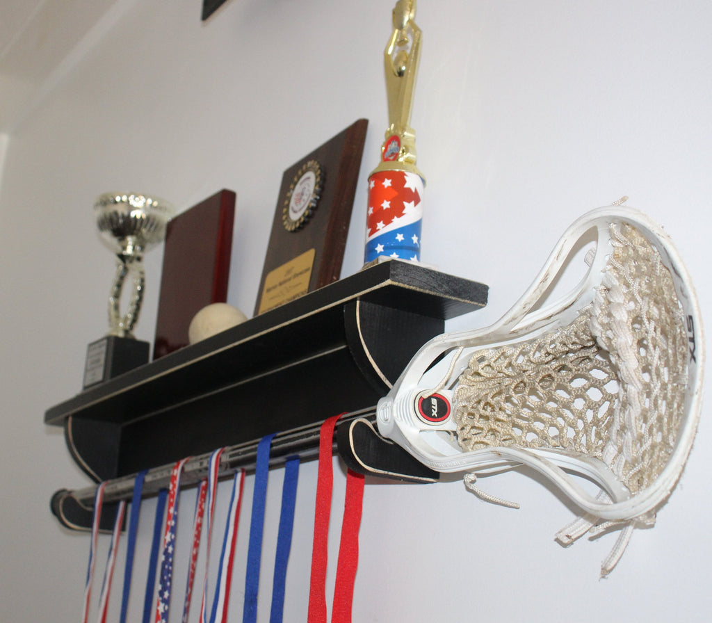 Distressed Wood Sports Trophy Shelf: Black or Off-White