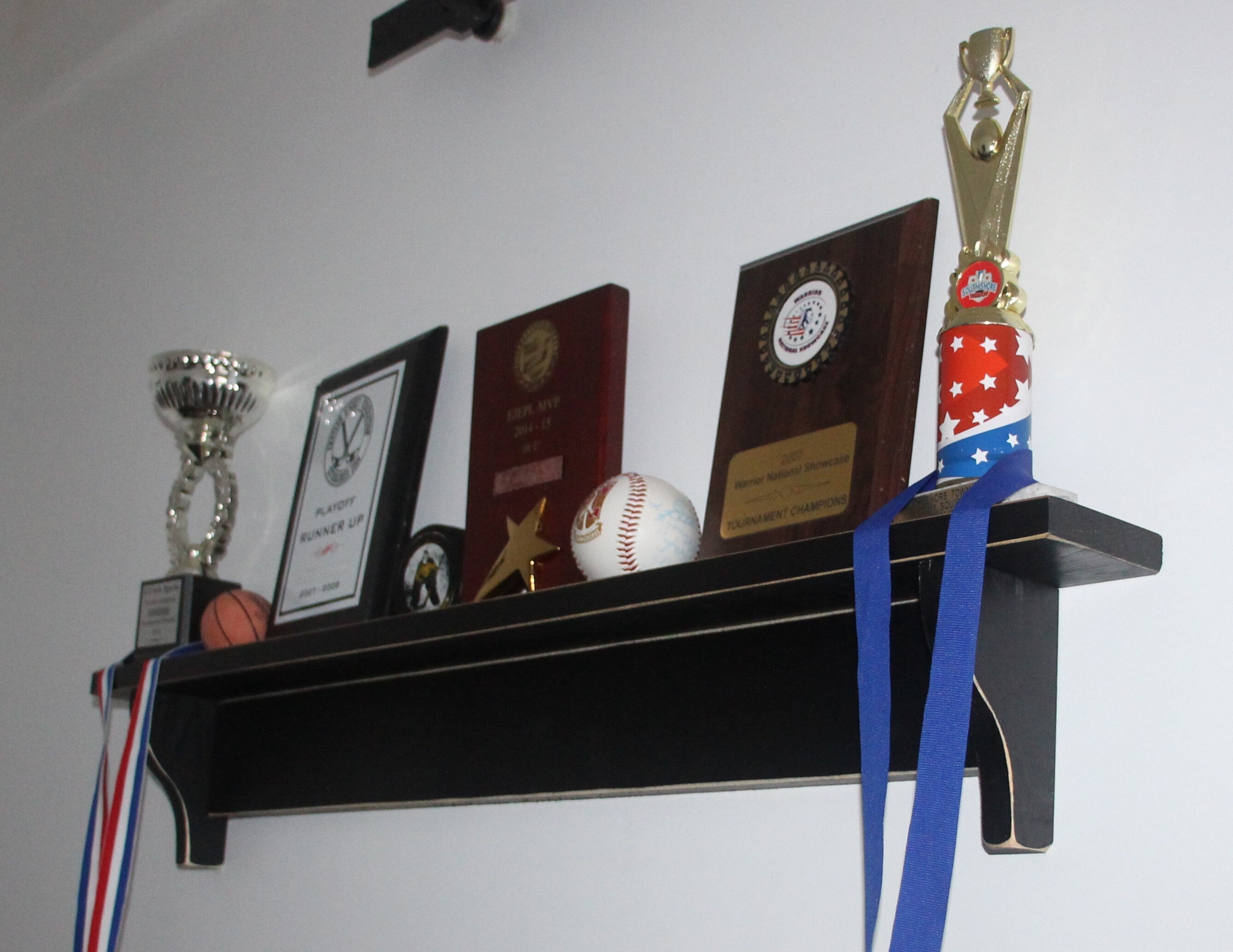 Distressed Wood Sports Trophy Shelf: Black or Off-White