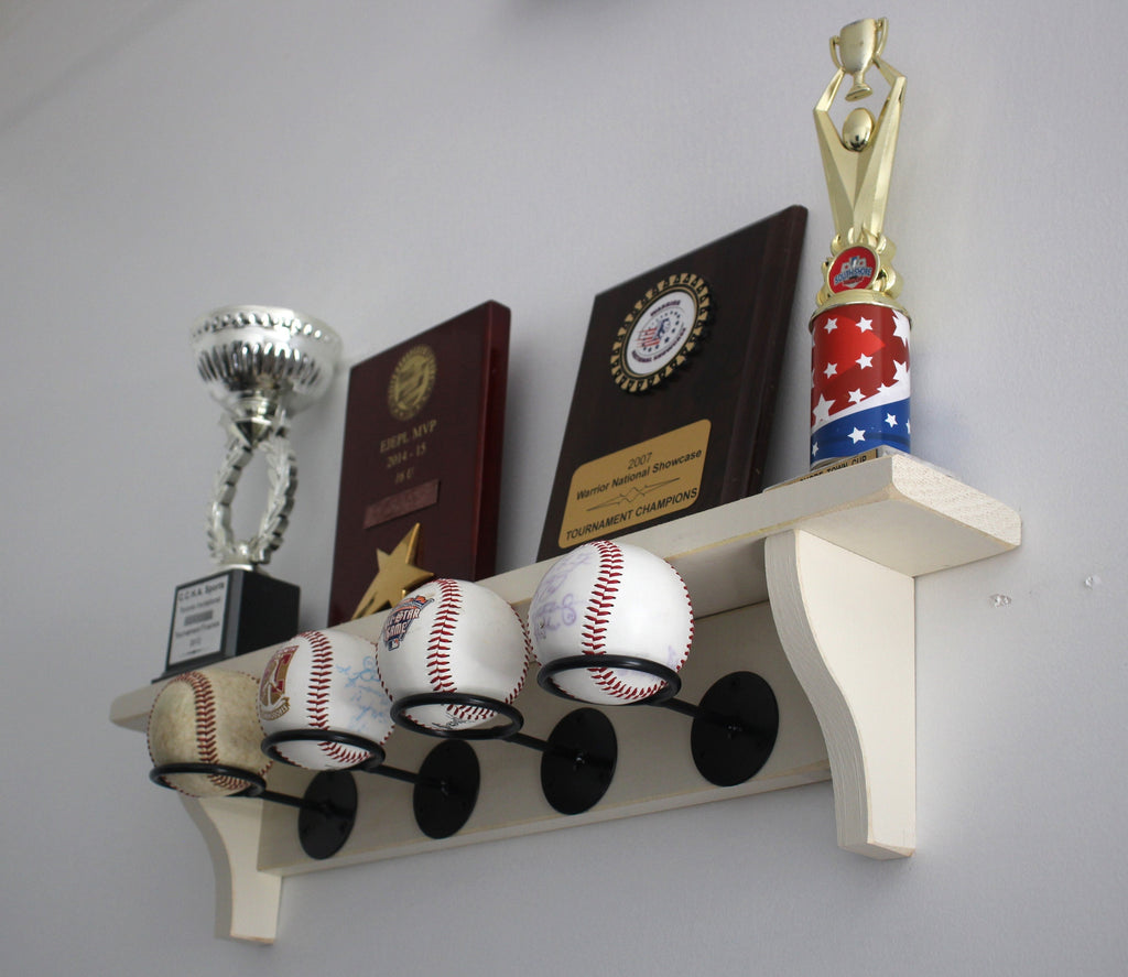 Distressed Wood Baseball Display Shelf: Coach Gift, Trophy Rack
