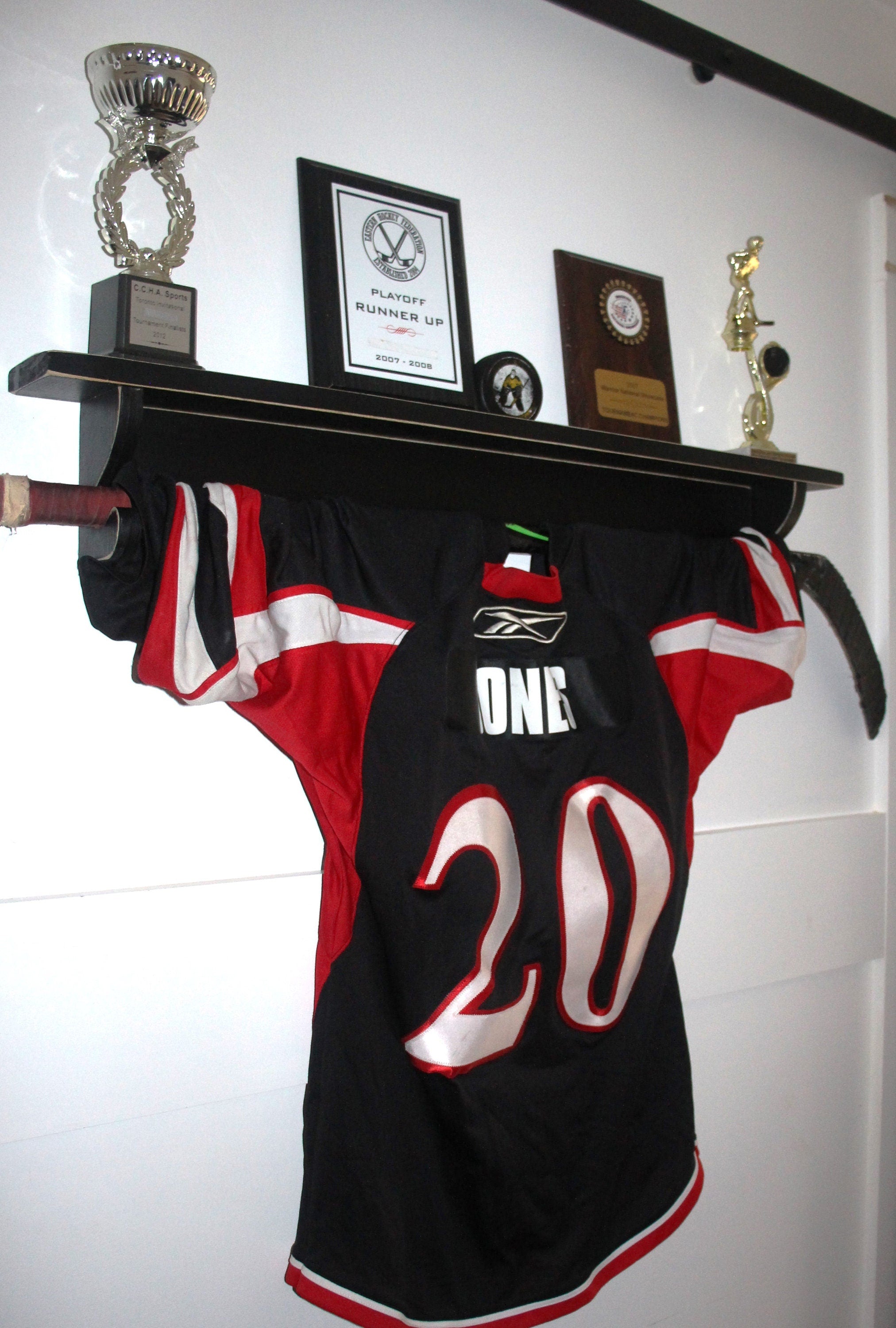 Distressed Wood Sports Trophy Shelf: Black or Off-White