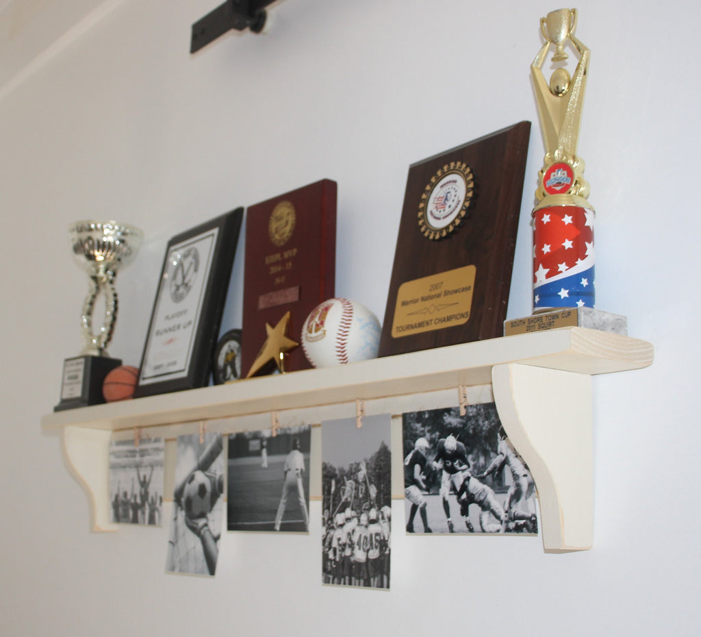Distressed Wood Sports Trophy Shelf: Black or Off-White