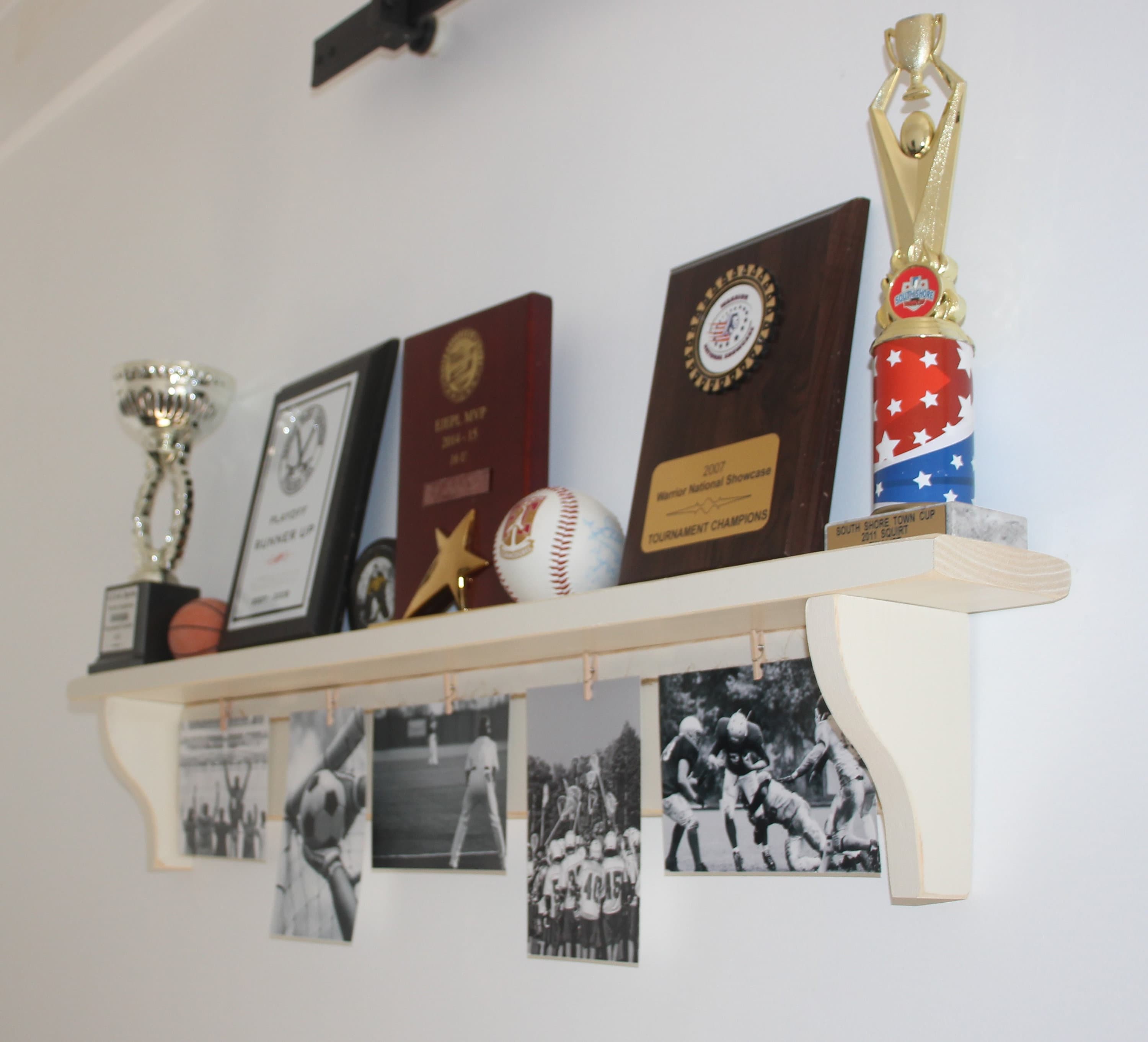 Hockey Trophy Shelf: Sports Awards Display with Medal Hooks
