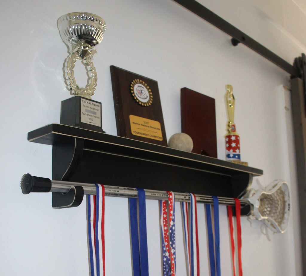 Lacrosse Trophy Shelf: Sports Medal & Stick Display