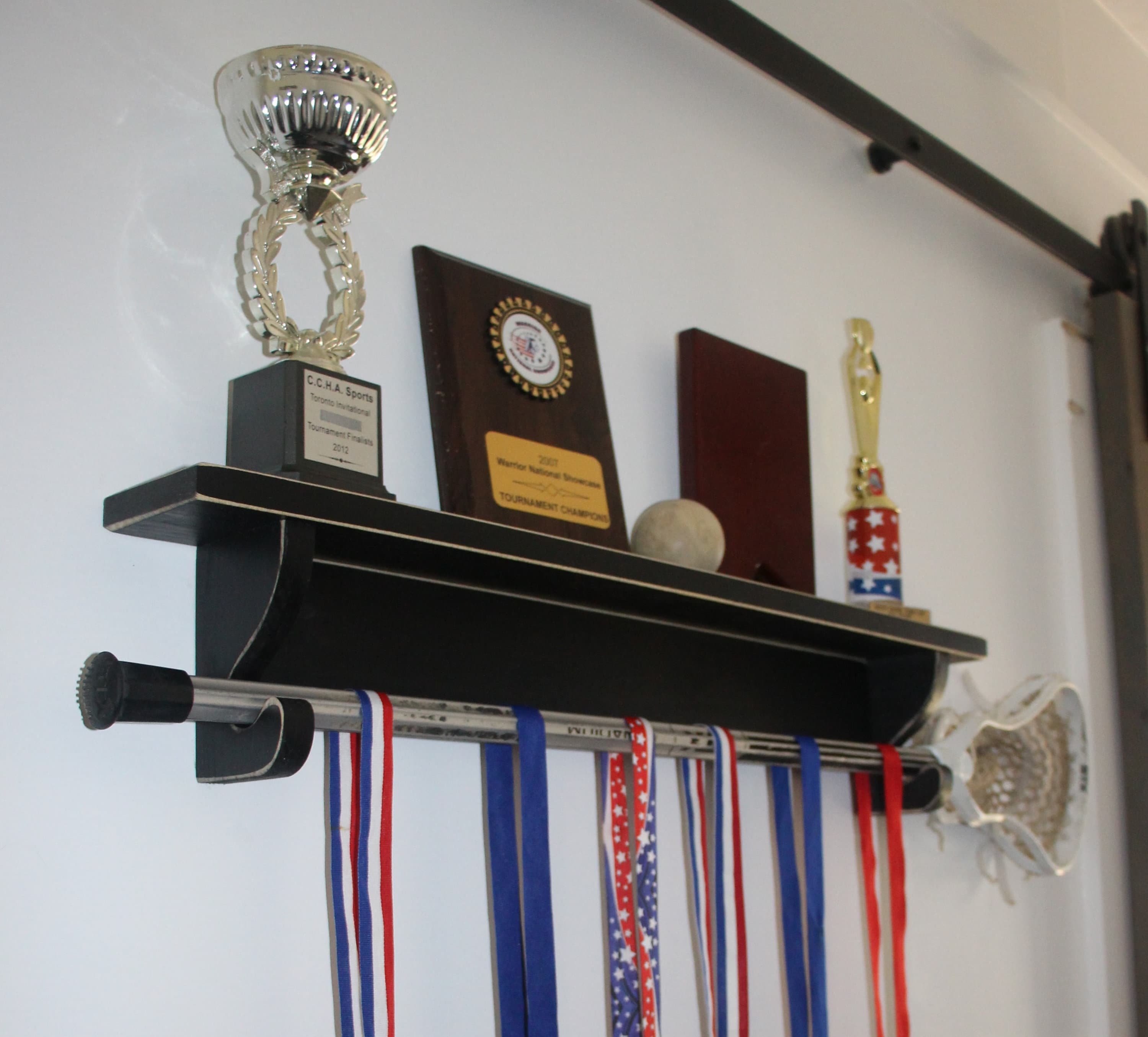 Lacrosse Trophy Shelf: Sports Medal & Stick Display