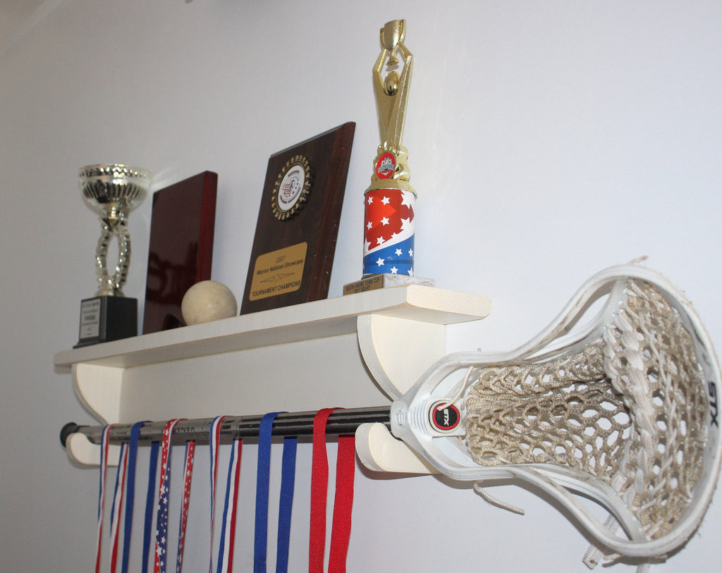Lacrosse Trophy Shelf: Sports Medal & Stick Display