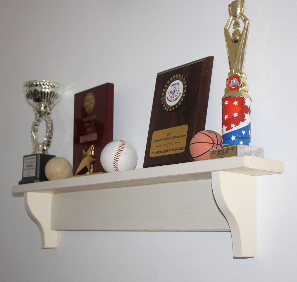 Distressed Wood Sports Trophy Shelf: Black or Off-White