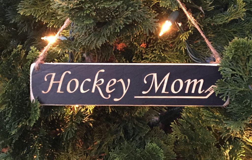 Hockey Family Ornament, Laser Cut Wood Hockey Gift