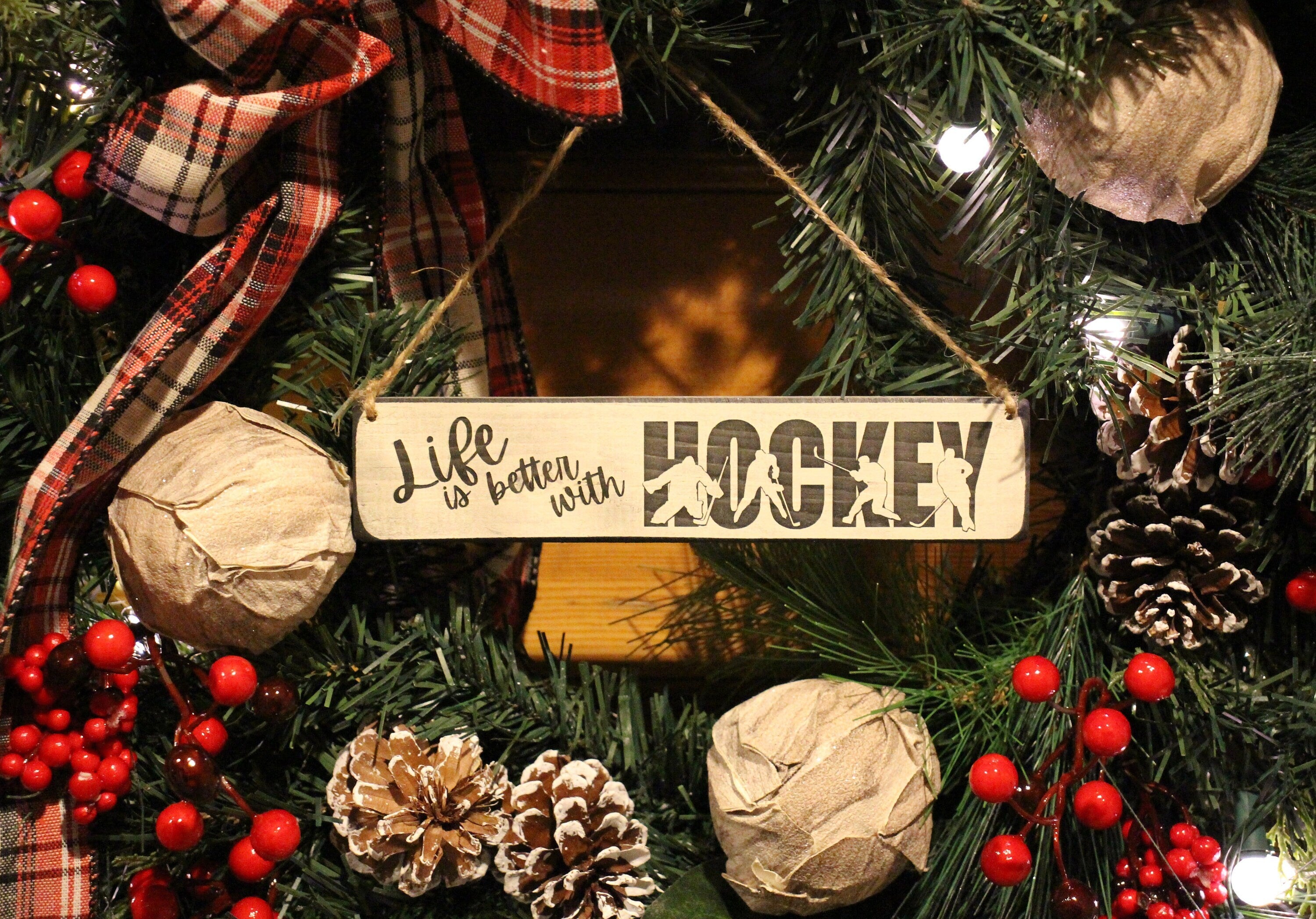 Hockey Ornament, Wood Sign, Hockey Christmas Gift