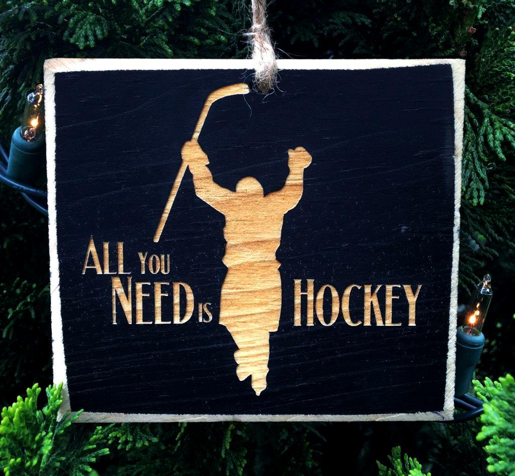 Hockey Ornament, Laser Cut Distressed Wood Sign, Team Gift