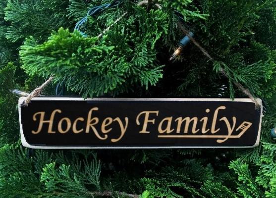 Hockey Mom Ornament: Laser Cut Distressed Wood Sign