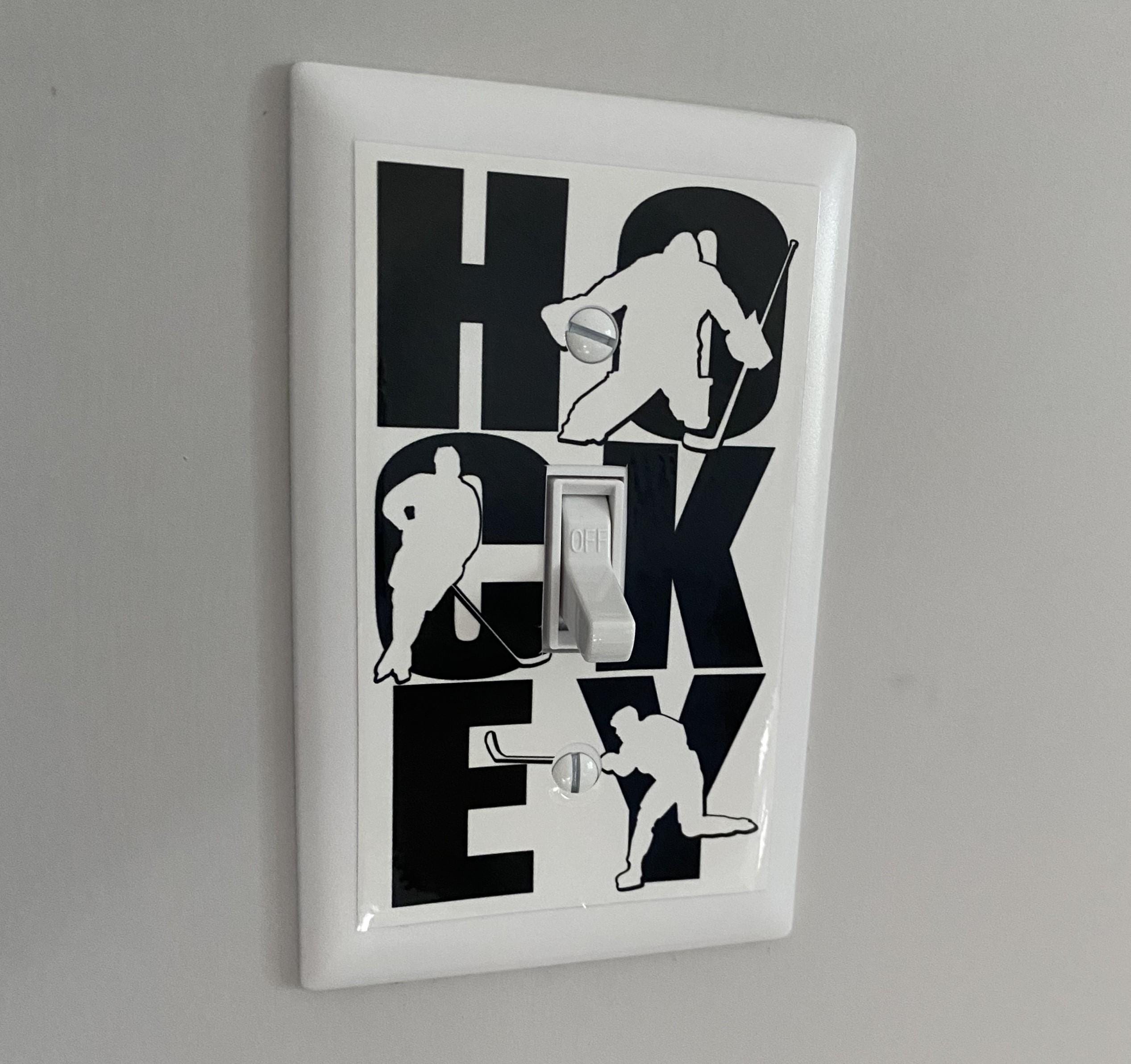 Glow in the Dark Hockey Player Light Switch Decal - Hockey Room Decor