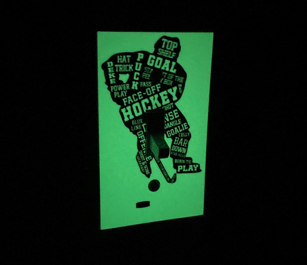 Glow in the Dark Hockey Player Light Switch Decal - Hockey Room Decor