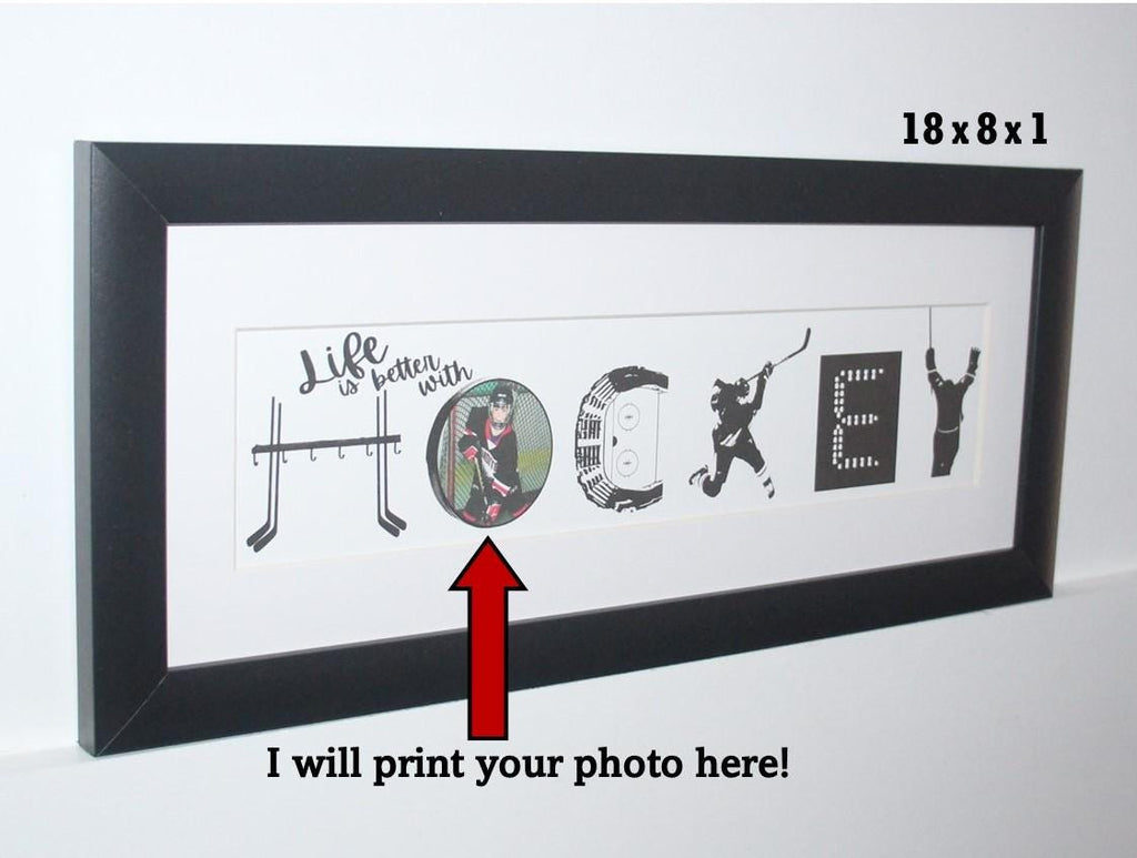 Personalized Hockey Name Sign: Framed Hockey Letter Art
