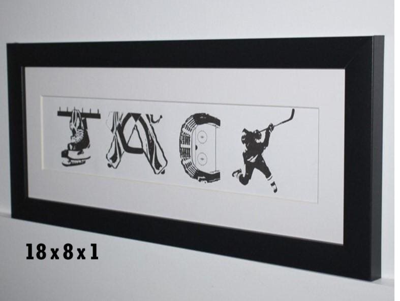 Personalized Hockey Name Sign: Custom Framed Art, Hockey Gift