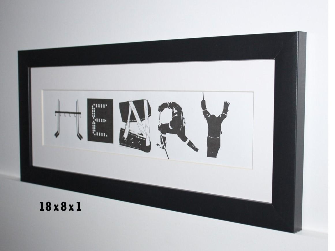 Personalized Hockey Name Sign: Framed Hockey Letter Art