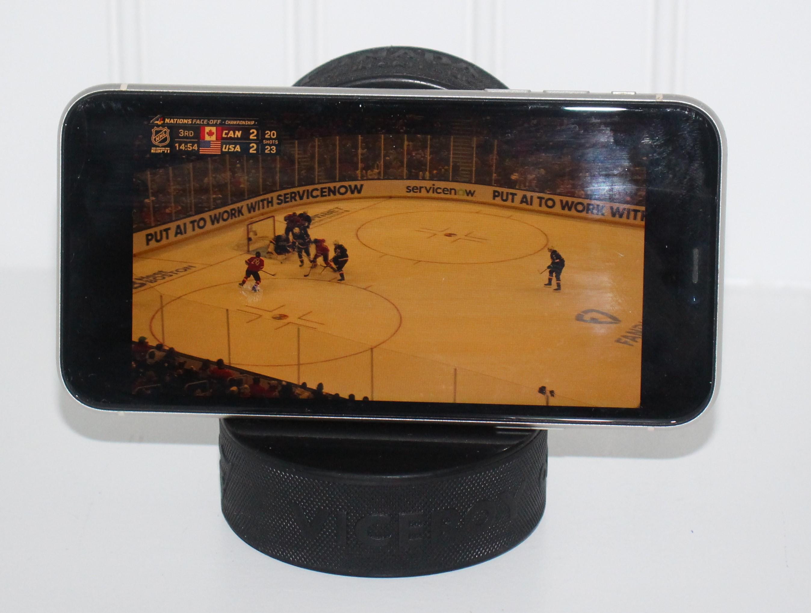 Hockey Puck Phone Stand: Hockey Laces, Team Colors, Gift for Hockey Player, Coach, Mom, Dad, Fan