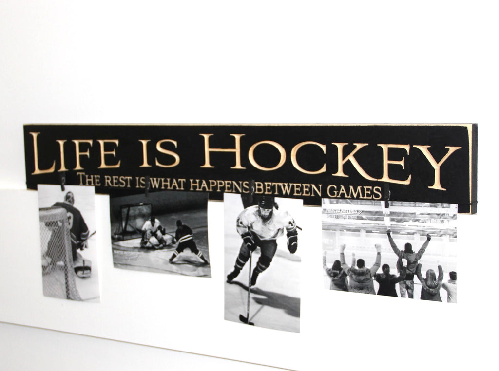Hockey Photo Display: Carved Wood Sign