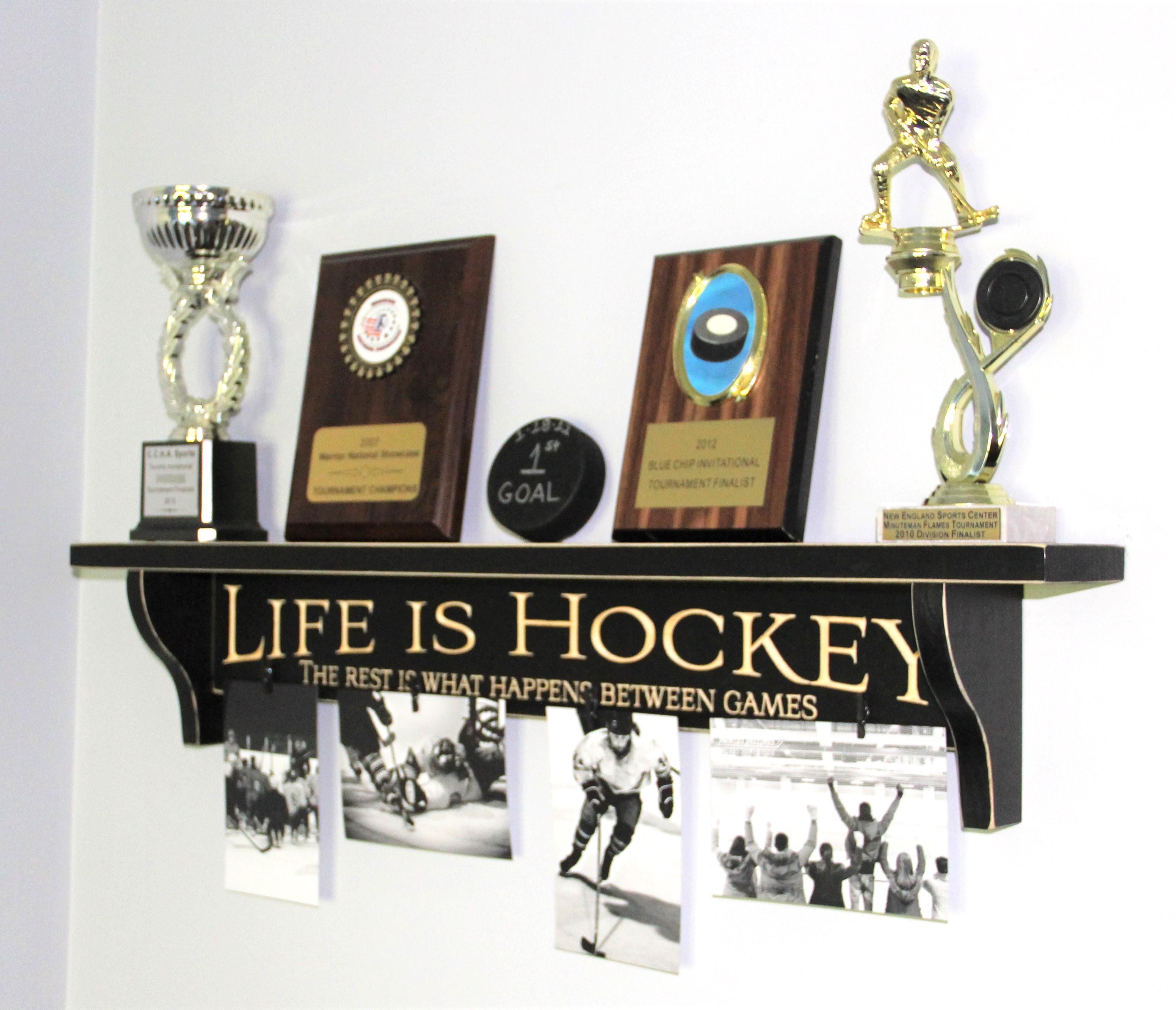 Hockey Trophy Shelf: Photo Display, Hockey Room Decor
