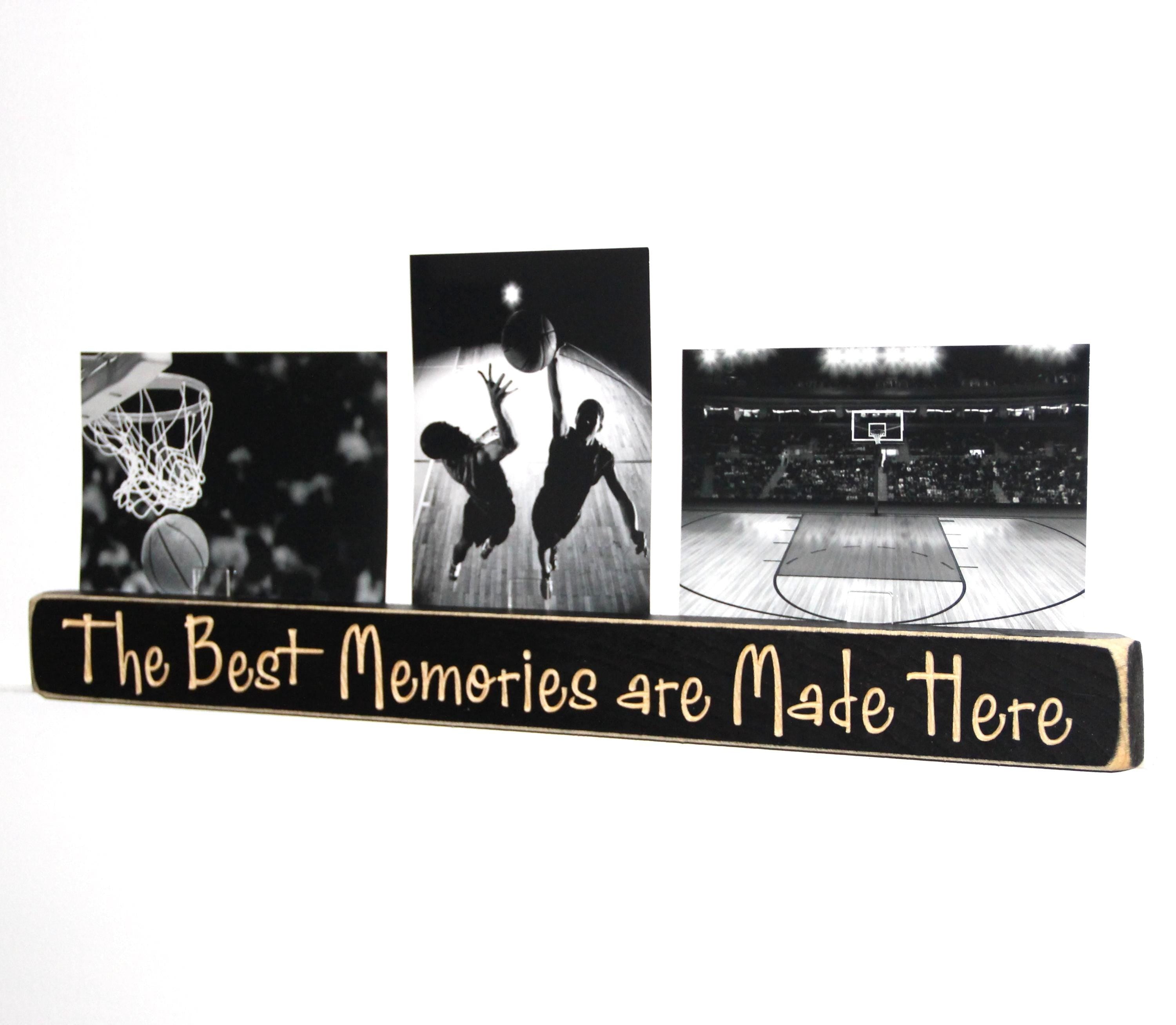 Laser-Cut Basketball Photo Display: Distressed Wood Frame, Coach Gift