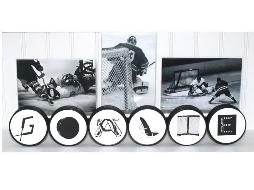 Hockey Goalie Photo Display: "GOALIE" Puck Decor, Gift for Goalies