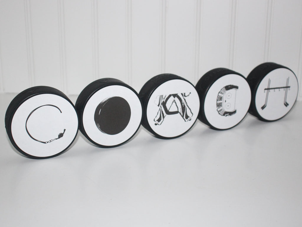 Hockey Coach Gift: "COACH" Puck Photo Display