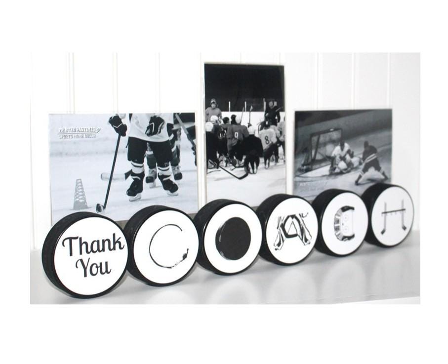 Hockey Coach Gift: "COACH" Puck Photo Display