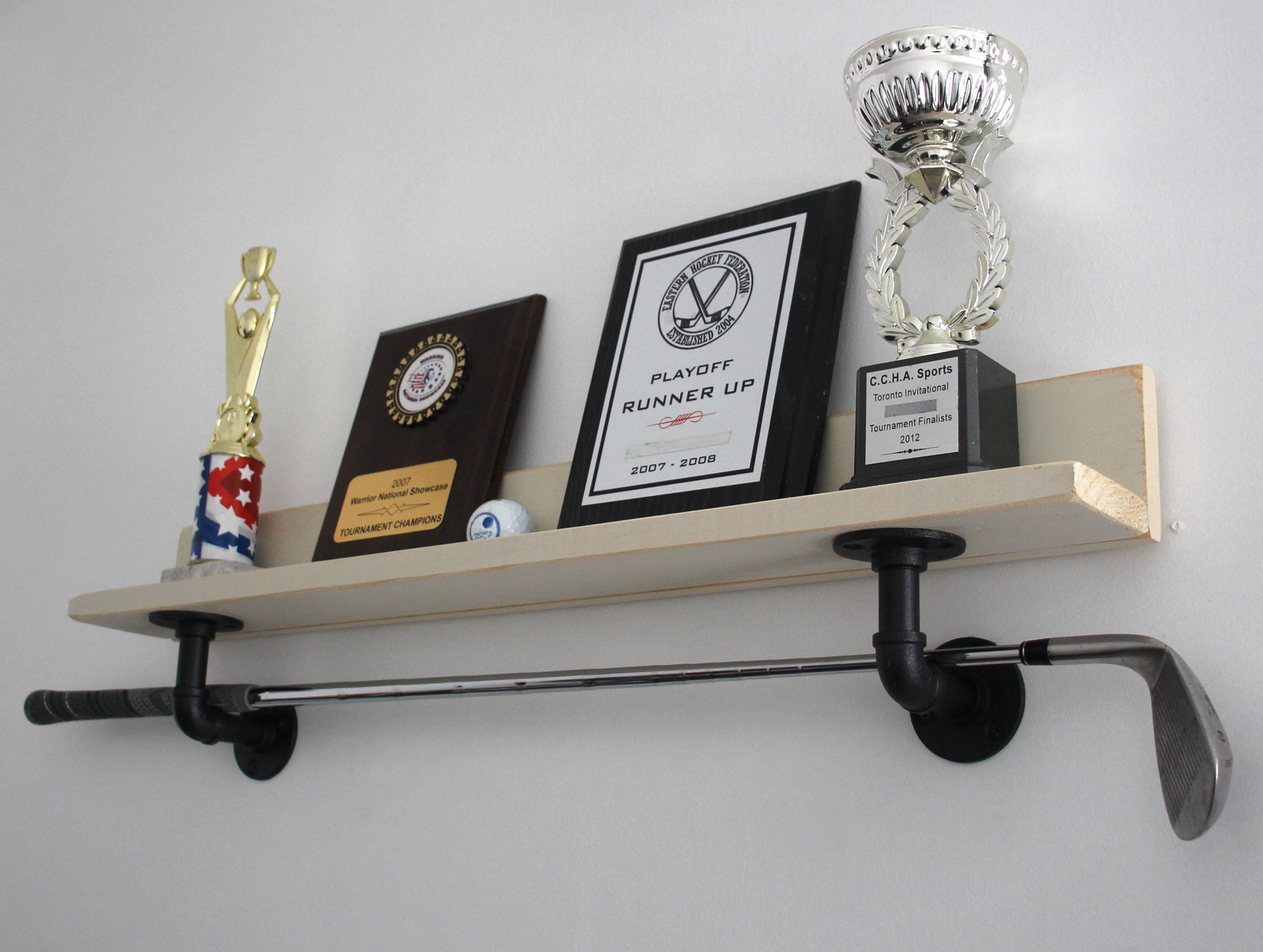 Golf Club Display Shelf, Sports Trophy Shelf, Golfer Wall Decor