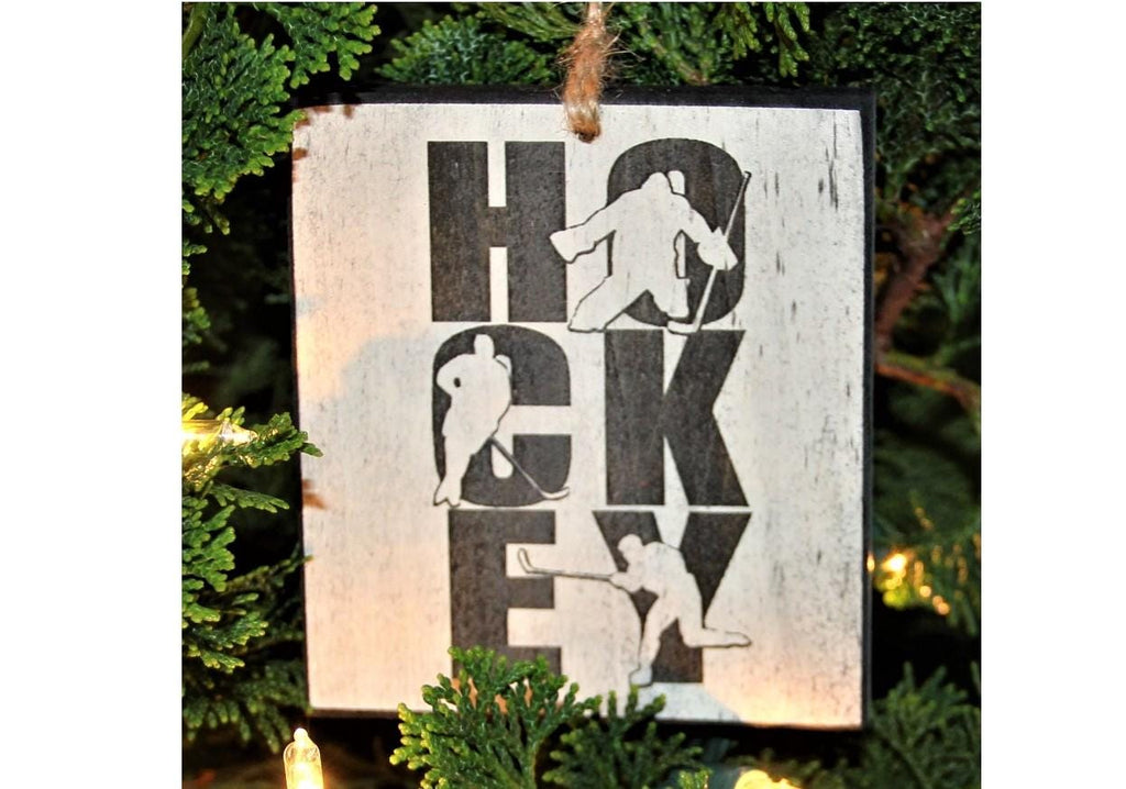 Distressed Hockey Sign: Vertical Stacked Letters, Hockey Decor
