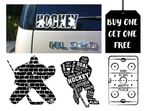 Hockey Car Decal: Hockey Player, Goalie, Rink