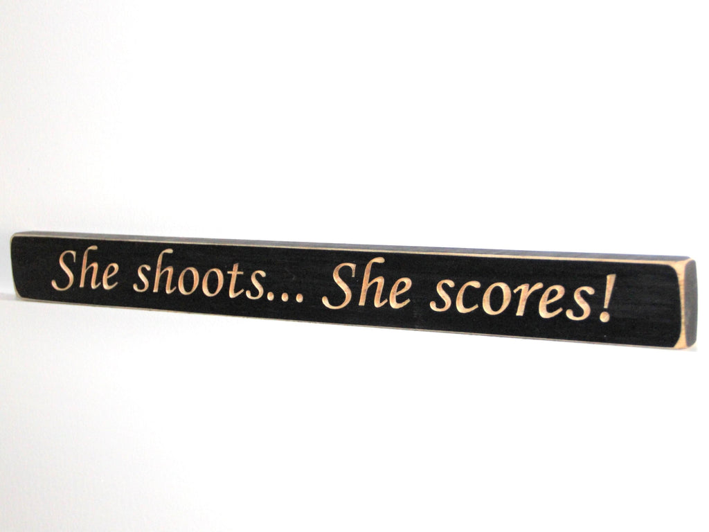 Soccer Girl Sign: She Shoots, She Scores - Laser Cut Wood Decor