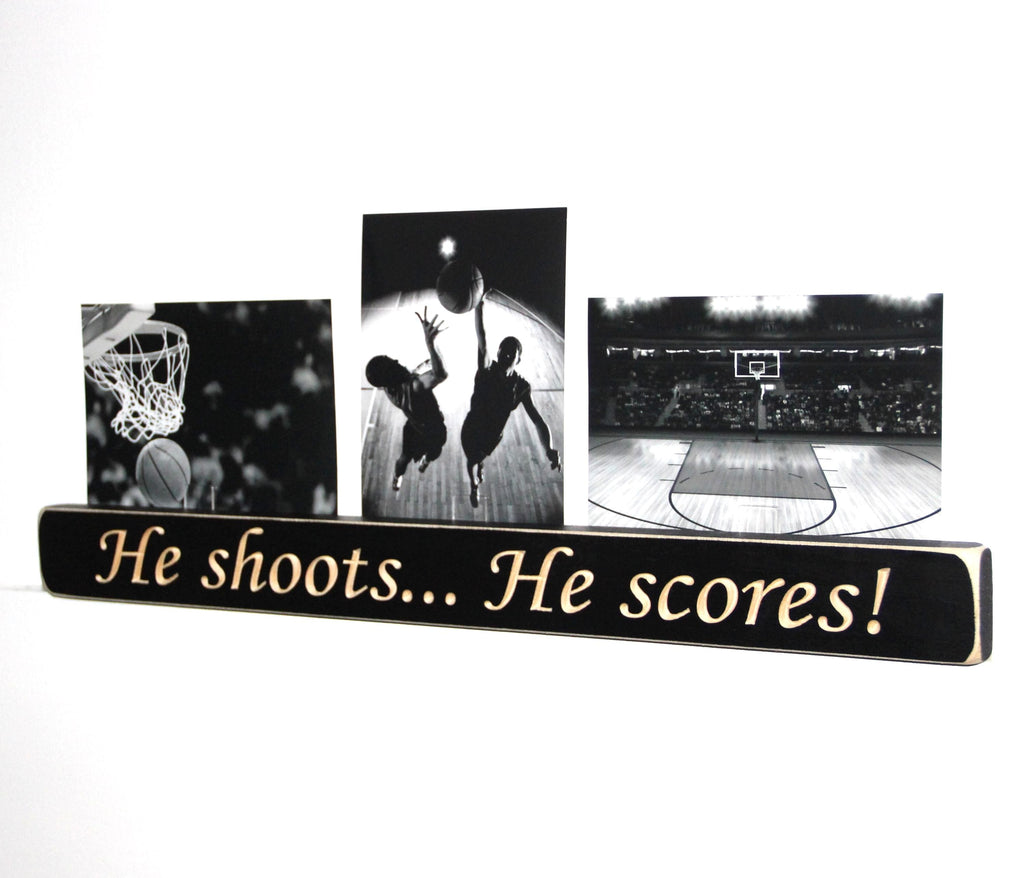Basketball Photo Sign: Distressed Wood Room Decor with Photo Clips