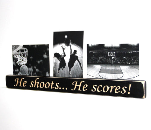 Basketball Photo Sign: Distressed Wood Room Decor with Photo Clips