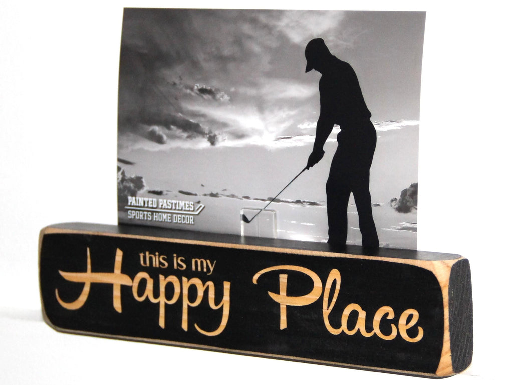 Golf Photo Sign: "My Happy Place" Distressed Wood Decor