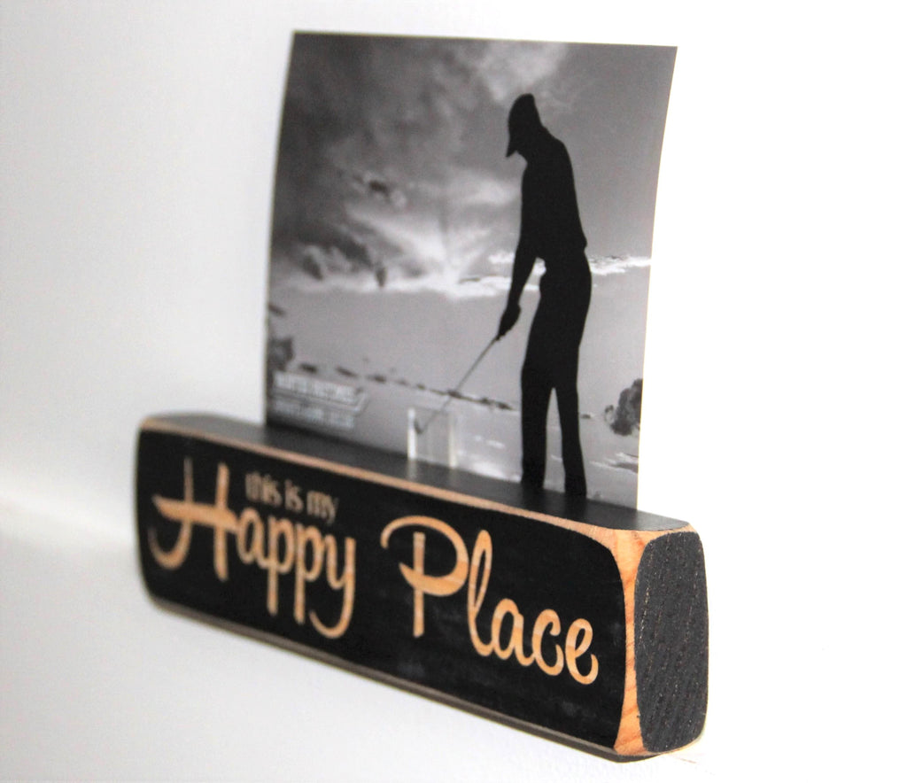 Golf Photo Sign: "My Happy Place" Distressed Wood Decor