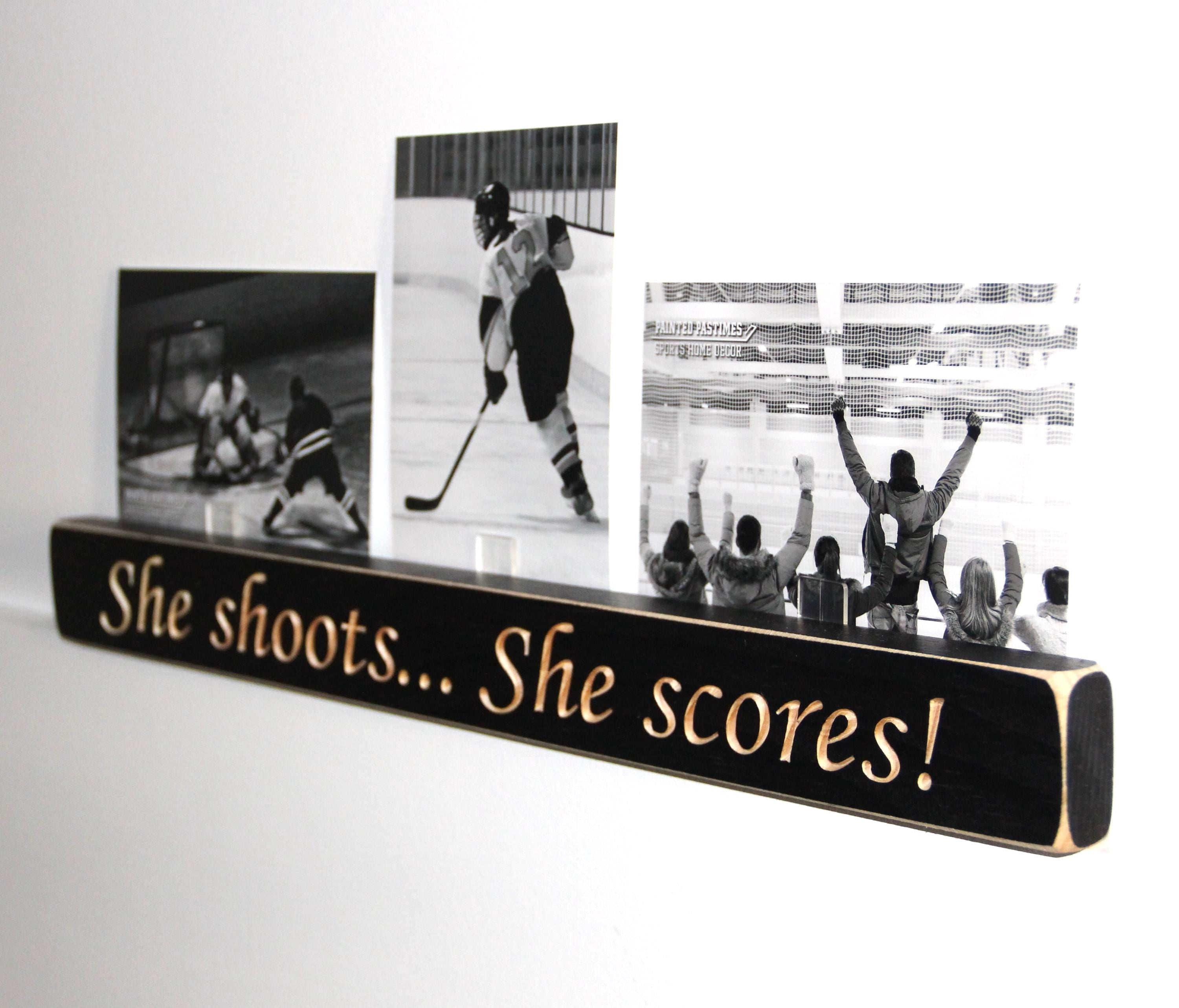 Hockey Girl Photo Display: Distressed Wood Sign